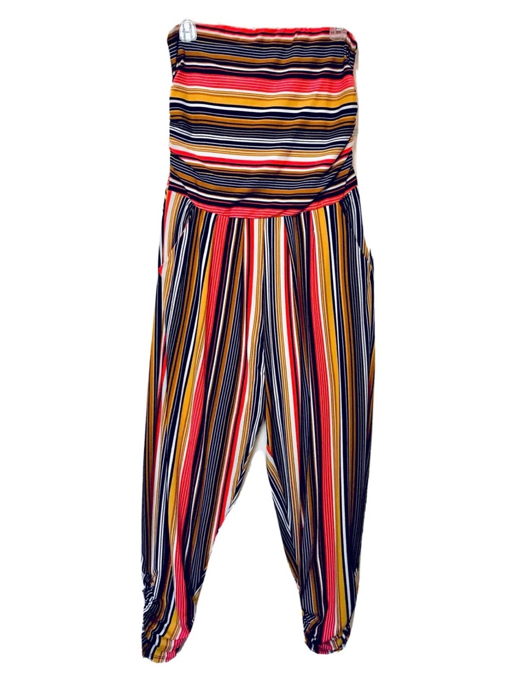 Absolutely Love It!! Womens 1X Multi Color Striped Side Pockets Bandeau Jumpsuit